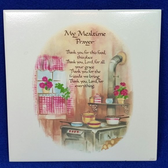 Vintage My Mealtime Prayer Ceramic Tile Kitchen Trivet Retro MCM AS IS - Picture 2 of 10